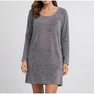 Nautica Women's NEW Medium Sleep Lounge Shirt Dress Gray Plush Fleece Nightgown